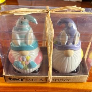 Tag New in Box Salt and Pepper Shakers Spring Bunny Gnomes Pastel Decor